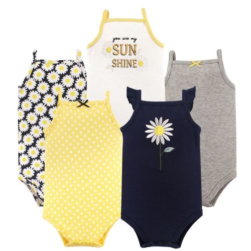 Hudson Baby Infant Girl Cotton Sleeveless Bodysuits 5pk, Daisy, 18-24 Months