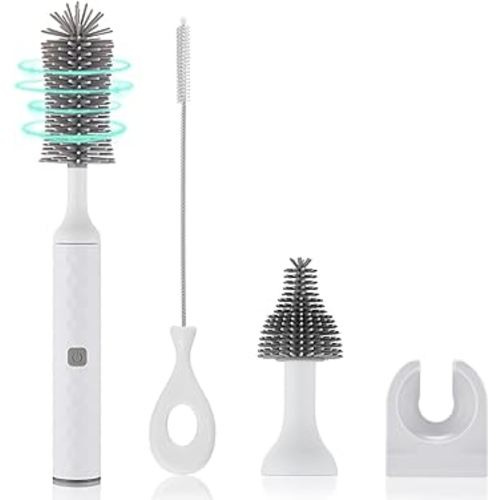 Electric Bottle Brush Cleaner Set, Baby Bottle Brush Cleaner with 4 Piece Silicone Brush for Bottle,Pacifier,Straw, USB Charged Water Bottle Brush Cleaner 360°high-Speed Rotation Cleaning, 1500mAh
