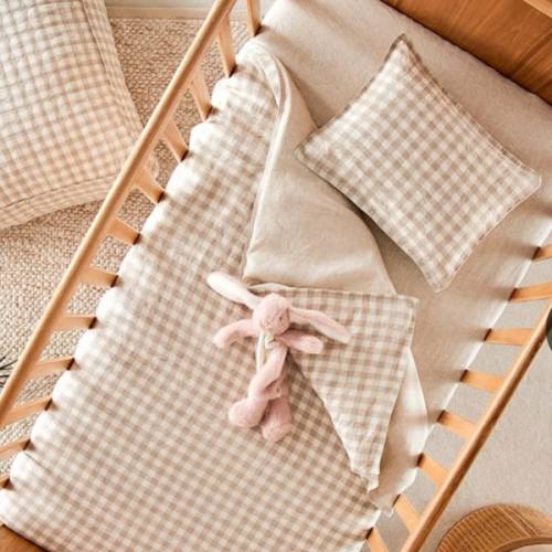 Adairs Baby - Vintage Washed Linen Check Cot Quilt Cover Set | Adairs