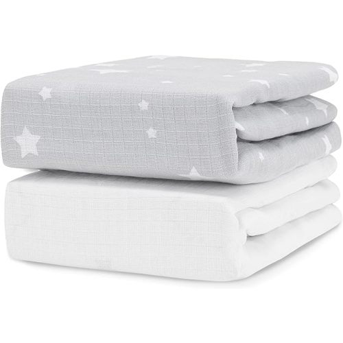 Newton Baby Fitted Crib Sheet (2-Pack) - Ultra Breathable and Soft, Organic Cotton, Fits All Standard Cribs, Stardust Grey & Plain White