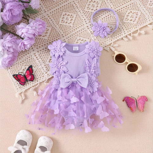 BAODANN Baby Girls' Ribbed Bowknot Romper & Headband Set Sleeveless Summer Baby Outfit With Breathable Design Baby Long Sleeve Bodysuit Girls Clothes Lot Baby Girl Outfits with Leg Warmers Daddy Girl