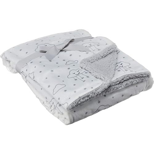 Hudson Baby Unisex Baby Plush Mink and Sherpa Blanket, Gray Clouds, One Size