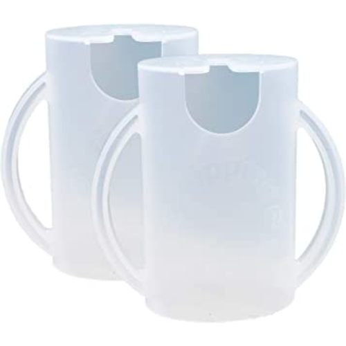 Original Squeeze Proof Flipping Holder 2-Pack with Open Bottom for Food Pouches & Juice Boxes - Multipurpose - Prevent Messes & Support Self-Feeding - Easy Grasping Handles - Made in USA