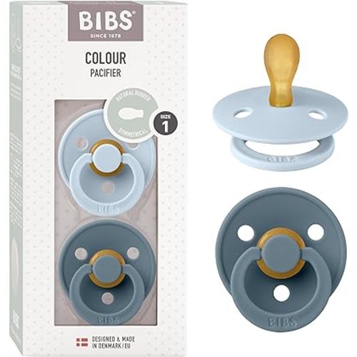 BIBS Pacifiers 0-6 Months | Set of 2 Colour Pacifier with Symmetrical Nipples | BPA-Free Natural Rubber | Made in Denmark | Baby Blue/Petrol, 0-6 Months