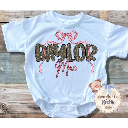 Infant, Toddler, Personalized, Hunting, Camo Bubble Romper, Customized, Camo, Pink Bow, Camoflauge,