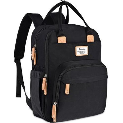 Ruvalino Large Diaper Bag Backpack, Multifunction Baby Changing Travel Bag with Insulated Pockets, Waterproof Backpack for Moms & Dads - Black