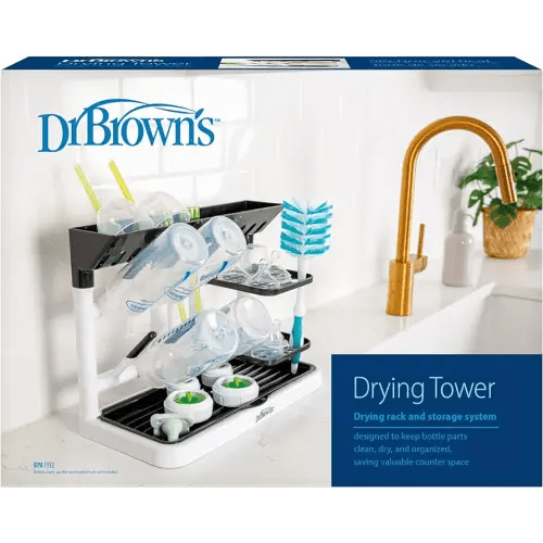 Dr. Brown's Drying Tower, Stand-Up Drying Rack, Countertop Baby Bottle Drying with Organized Storage for Baby Essentials, Space Saving Vertical Rack