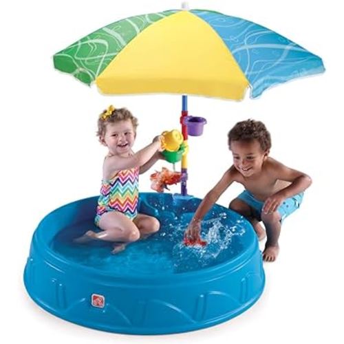Step2 Play & Shade Pool for Kids, Outdoor Summer Pool with Umbrella, Easy to Assemble, 7 Piece Accessory Kit, Toddlers 2+ Years Old, Multicolor