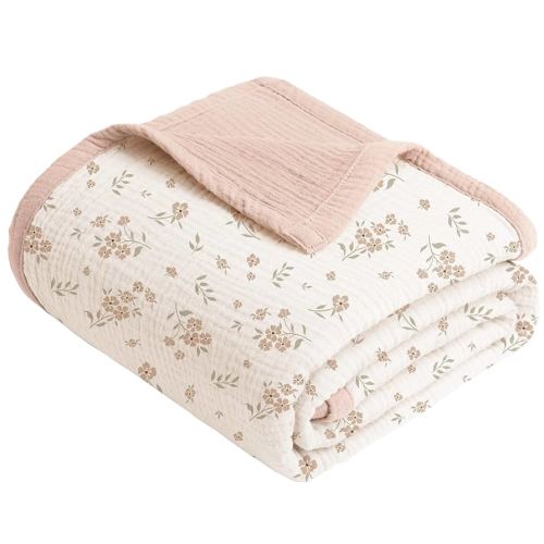 Konssy Muslin Baby Blankets, 100% Cotton Quilt Blankets for Baby Infant Toddler, Soft and Lightweight Nursery Crib Blanket for Baby Boys and Girls 43"x40" (Blossom)