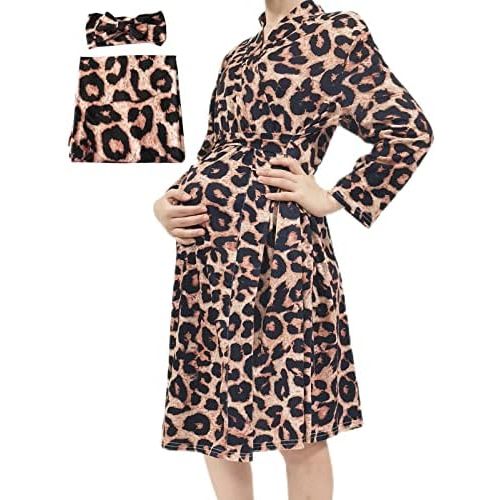 SUFEINI Maternity Robe and Matching Baby Swaddle Blanket Set, Mommy Robe with Receiving Blanket Girls Boys Sleepwear