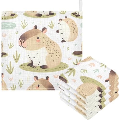 Cute Capybara Animal Curbs Baby Washcloths, Cartoon Baby Muslin Washcloths Burp Face Towel Cotton Soft Absorbent Wash Wipe Towels for Newborn Infant Baby, 3 Pack - 3Pcs