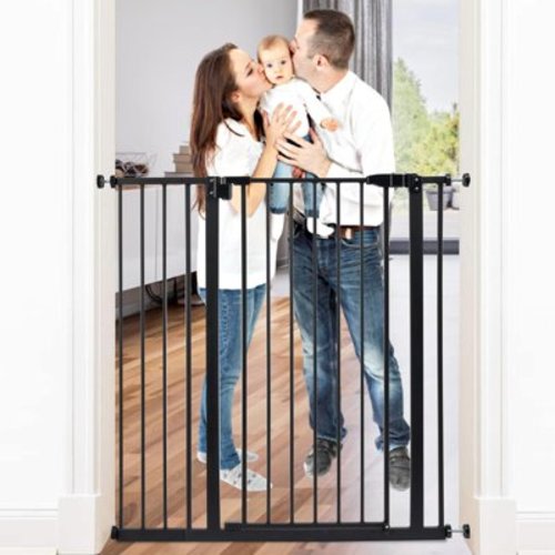 Kinbor Extra Tall Walk Thru Baby Gate, 41-Inch Tall Safety Gates for Dogs, Includes 6-Inch Extension Kit, 4 Pack Pressure Mount Kit, Black