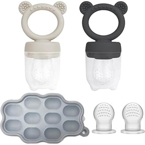 Baby Breastmilk Popsicle Freezer Molds & Baby Fruit Food Feeder Pacifier Set, JEXFUN Baby Silicone Nibble Freezer Tray Food Storage Containers, Breast Milk Ice Cubes for Teething & Self Feeding