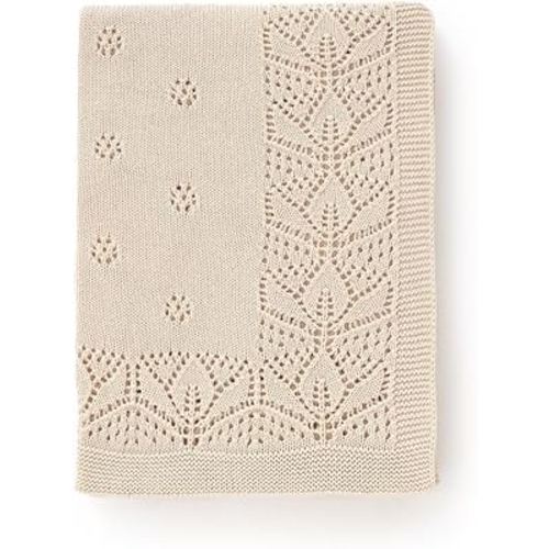 LAWKUL Cellular Blanket Baby 100% Cotton Knitted Soft Babe Crochet Blankets for Newborn Boy Girls Toddler Beige 100x80cm