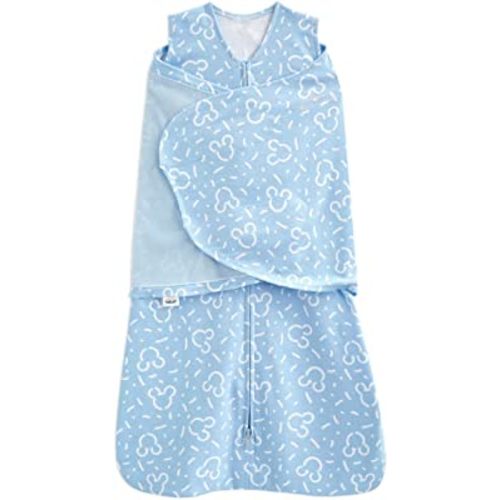 HALO Disney 100% Cotton Sleepsack Swaddle, 3-Way Adjustable Wearable Blanket, TOG 1.5, Confetti Mickey Blue, Newborn, 0-3 Months