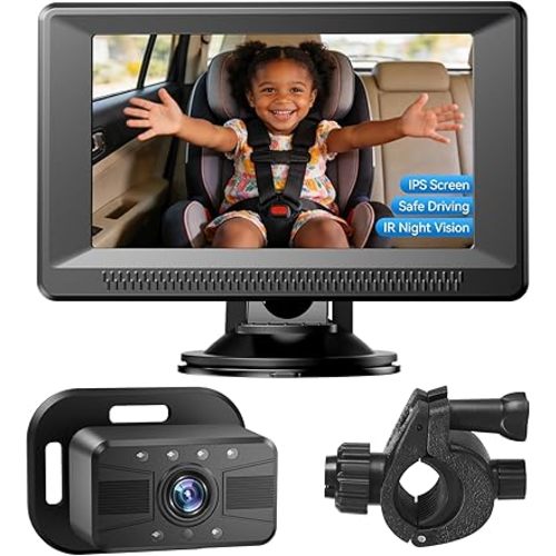 Baby Car Camera HD 1080P - Car Baby Monitor with Night Vision, Adjustable View Angle, Easy Installation, Anti-Glare Display, Rear Seat Monitoring for Kids & Infants