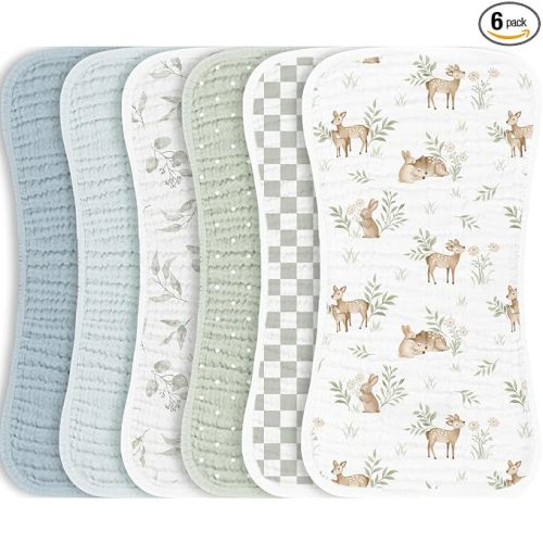 Konssy Muslin Baby Burp Cloths Sets for Unisex- 6 Pack Large 100% Cotton Burping Clothes for Newborn, Baby Girls and Boys