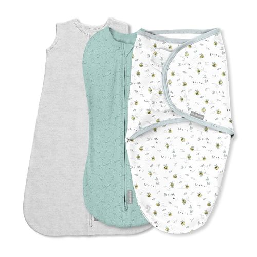 SwaddleMe by Ingenuity Monogram Collection Baby Swaddle, 100% Cotton, Improves Sleep & Calms Startle Reflex, 0-3 Months, Pocket Fold Design for Easy Changes, 1.0 TOG, 3-Pack - Born Free