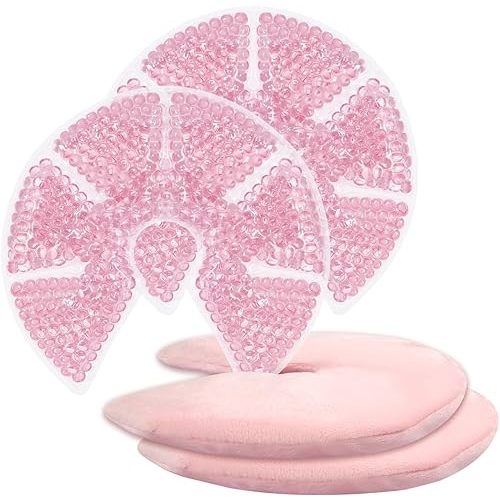 Hot/Cold Breast Gel Bead Ice Packs Breast Cooling/Heat Pads Relief for Breastfeeding, Nursing Pain, Mastitis, Engorgement, Swelling, Plugged Ducts | Boost Milk Let-Down & Production,2 Pack (Pink)