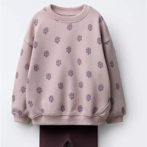 PRINTED SWEATSHIRT AND RIBBED LEGGINGS SET - Pink | ZARA United States