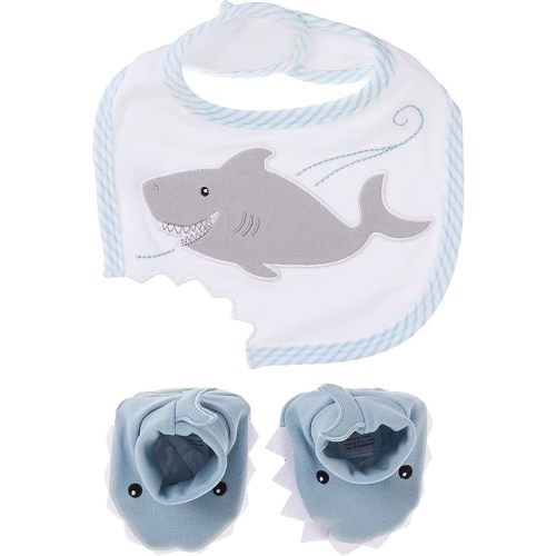 Baby Aspen Bib and Booties Gift Set, Chomp and Stomp Shark, 0-9 Month