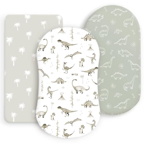 Ultra Soft Stretchy Jersey Knit Fitted Bassinet Sheets 3 Pack, Universal Fitted for Baby Cradle Moses Basket Oval Rectangle Mattress Safe and Snug, Bassinet Fitted Sheets for Boy, Dinosaur Print