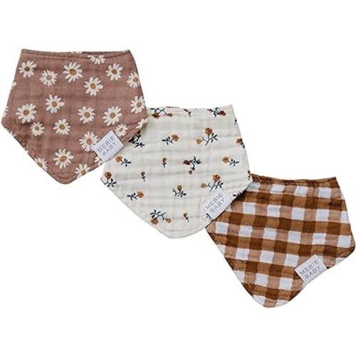 Mebie Baby Muslin Cotton Bib, 3 pack, Baby Bib Set for Burp, Spit Up, Drool, Bandana Bibs for Baby Boy or Baby Girl