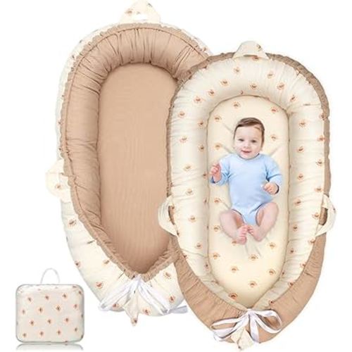 Baby Lounger - Infant Lounger for Newborn 0-24 Months, Ultra Soft Breathable Infant Floor Seat, Portable Babies Lounger for Baby Girls& Boys, Newborn Gifts（Khaki）