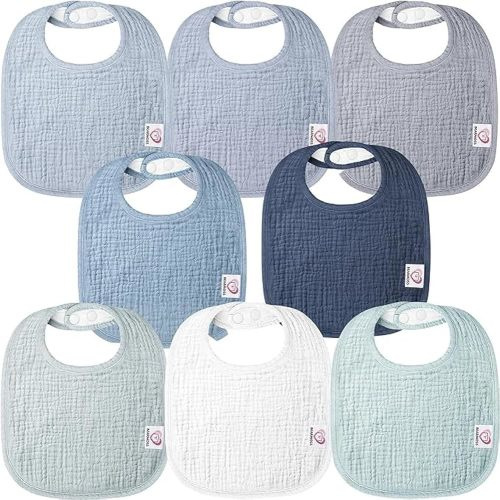 100% Cotton Muslin Baby Drooling Bibs 8 Pack Square Adjustable Bandana Bibs Gift for Baby Girls Boys Teething Drool