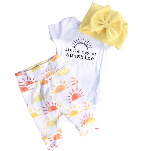 Sun Baby Leggings Set, Sunshine Baby Girl Leggings and Bow Outfit, Baby High Waisted Pants Hat Bow And Bodysuit, Newborn Coming Home Set