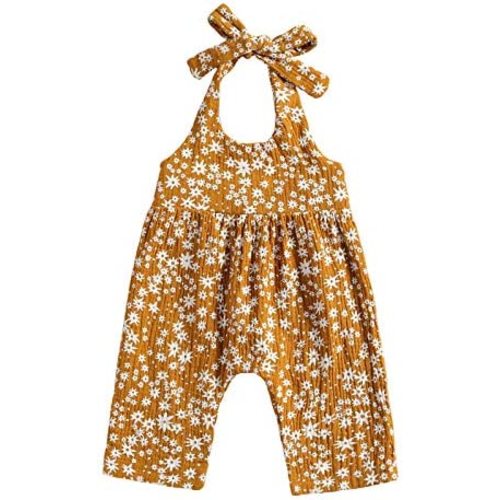 Baby Girls Daisy Playsuits Bodysuit+Headband Print Halter Romper Floral Jumpsuit Infant Onesie Summer Clothes