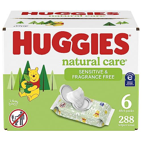 Huggies Natural Care Sensitive, Hypoallergenic Baby Wipes, Unscented, 6 Flip-Top Packs (288 Total)