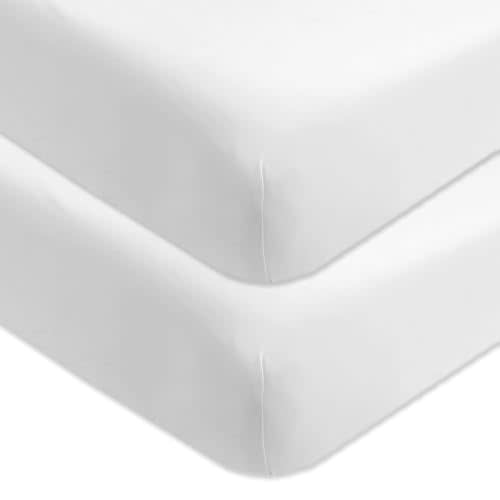HonestBaby Fitted Crib Sheets Set Standard Mattress, 100% Organic Cotton Baby Boys, Girls, Neutral, 2 Pack - Bright White, One Size