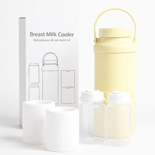 Portable Breast Milk Cooler Bottle – 22oz Large Capacity, 360° Cooling Keeps Milk Fresh for 24+ Hours, Travel Breastmilk Chiller with 2 Baby Bottles, Essential for Outdoor Breastfeeding Moms