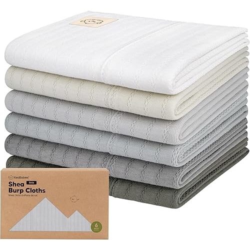Organic Cotton Burp Cloths Baby Girl, Boy - 6-Pack Large Burping Clothes for Babies, Spit Up Rags, Super Soft & Absorbent Newborn Wash Towels, Gender Neutral, Non-Shrink (Stria, Granite)