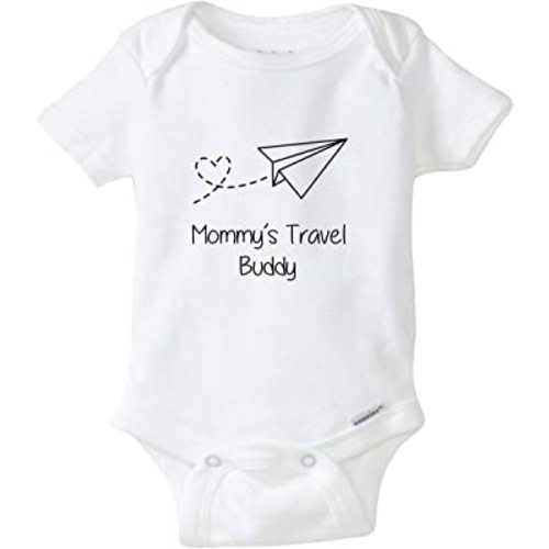 Mommy's Travel Buddy- Cute Organic Novelty Infant Baby Bodysuit Onesie Outfit