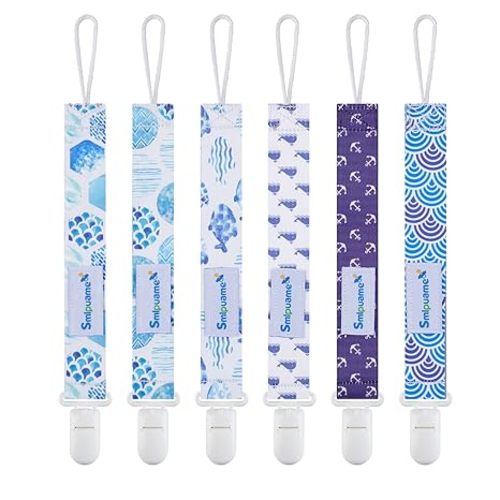 Smlpuame Pacifier Clips for Boys,6 Pack Stylish Binky Clips Strap,Paci Holder with Clip Lightweight Universal Fits Most Pacifiers Teether Toy Teething Ring Soothie,Baby Shower Gifts(Ocean)