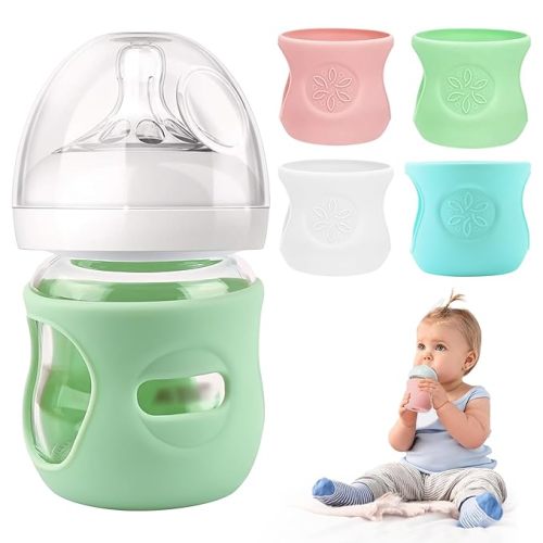 4 Pack Silicone Sleeves for Philips Avent Glass Bottle 4 oz, Anti Breakage Baby Bottle Holder, Compatible Philips Avent Glass Natural Baby Bottle 4 oz, Anti-Scald, BPA Free