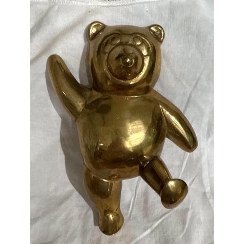VTG Solid Brass Teddy Bear Hanging Wall Hook 6” Whimsical Nursery Daycare