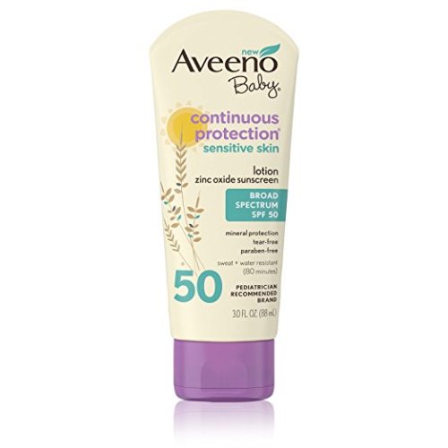 Aveeno Baby Continuous Protection Zinc Oxide Mineral Sunscreen Lotion for Sensitive Skin with Broad Spectrum SPF 50, Tear-Free, Sweat-...