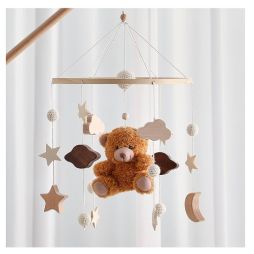 EERKEOD Baby Crib Mobile Bear Nursery Mobile for Boys Girls Teddy Velvet Mobile Nursery Decor for Infant Bedroom Hanging Baby Mobile for Bassinet Newborn Baby Gift(Brown Bear)