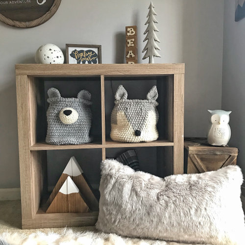 Grey Fox basket | crochet basket | fox Nursery decor | woodland nursery camping room decor