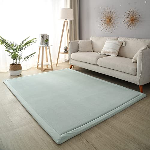 Loartee Nursery Rug Coral Velvet Crawling Rugs Mat Area Rugs Play Crawling Mat(4'11"x4'11", Light Green) for Toddler Children Play Mat Yoga Mat Exercise Pads Carpet