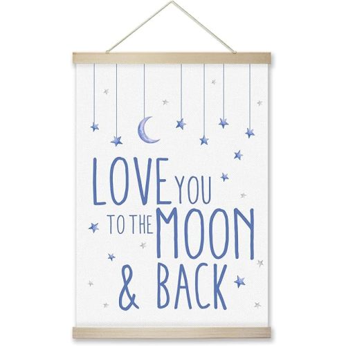 RZQIJ Love You To The Moon and Back Sign Hanging Wall Flags Canvas Banner 12x16 Inch - Moon and Stars Wall Decor Banner for Room, Bedroom - Nursery Room Decor - Poster Hanger Frame for Kids(011)