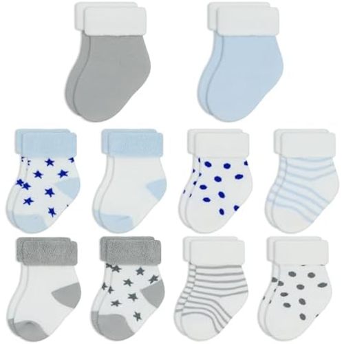 ZERULETS Baby Socks Newborn Socks 0-6 Months Infant Socks 6-12 Months Warm Thick Terry Turn Cuff Socks for Baby Boys Girls