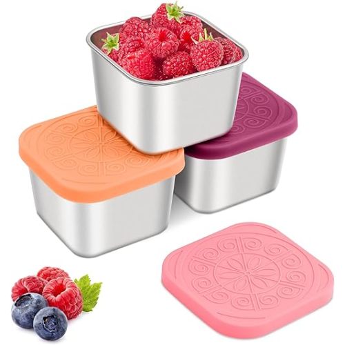 Stainless Steel Snack Containers for Kids,7.2oz Easy Open Leak Proof Reusable Snack Box Container with Lids,Small Lunch Containers for Meal Prep,School,Picnic and Travel-3Pack