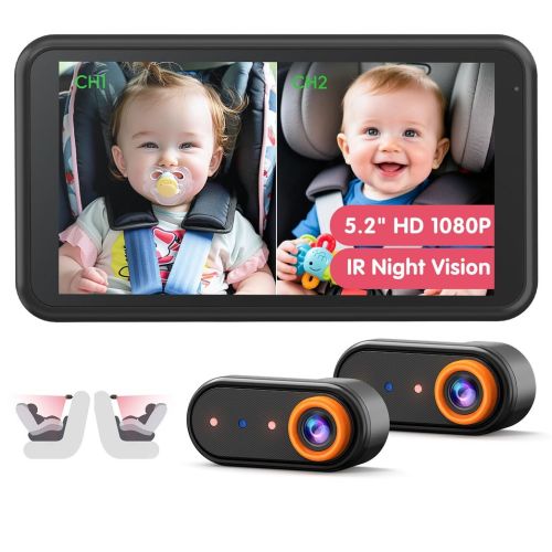 LUCKVIEW BM2 PRO Dual Baby Car Camera, 5.2" 1080P HD Display for Rear-Facing Car Seats, IR Night Vision, Anti-Shake Mount, Easy Install – Ideal for Parents with 2 Kids and Pets