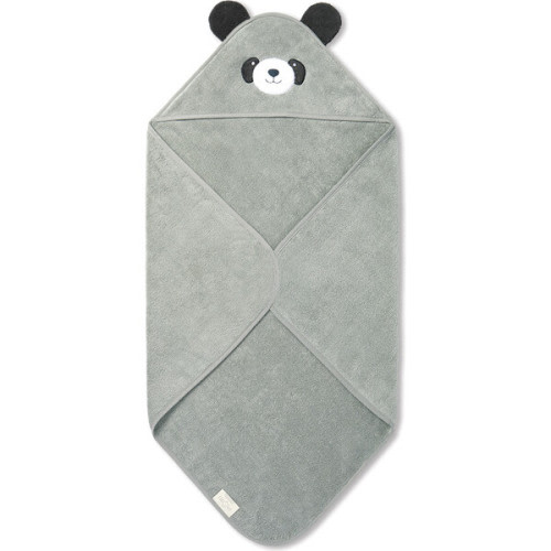 Panda Hooded Baby Bath Towel, Grey - MORI | Maisonette
