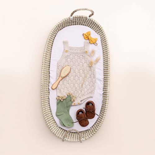 Baby Changing Basket with Pad - CPSC Safety Compliant - 100% Quilted Linen Cover Included - Nursery Changing Table Baskets - Baby Moses Basket Inspired - Diaper Changing Pad Set - 32”x16“x4“ (Linen)