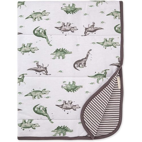 Burt's Bees Baby - Reversible Blanket, Nursery, Stroller & Tummy-Time Organic Jersey Cotton Quilted Infant & Toddler Bedding - One Size (Pack of 1) - Happy Herbivores